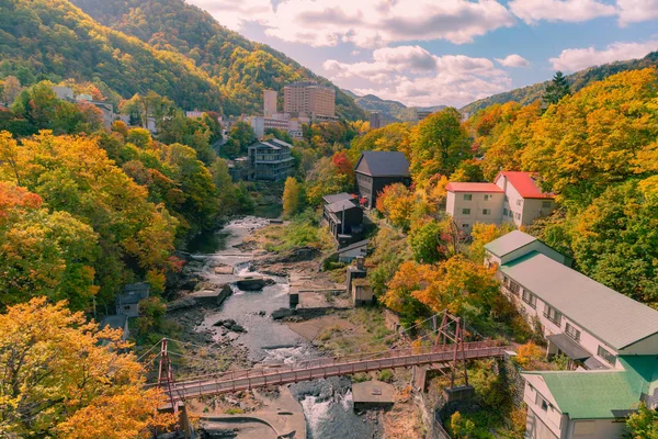 Jozankei Fonte Termal Onsen Vale Durante Temporada Outono Paisagem Natural — Fotografia de Stock