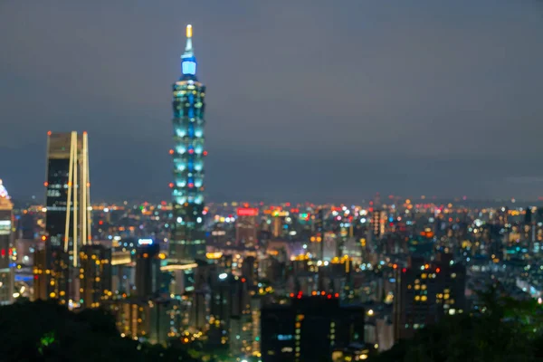 Gece Işığı Bulanıklığı Bokeh Taipei Şehir Merkezi Silueti Doğal Manzara — Stok fotoğraf