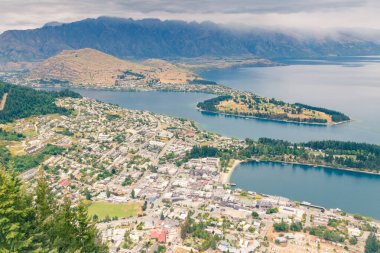 Şehrin merkezi hava manzarası, Queentown Yeni Zelanda