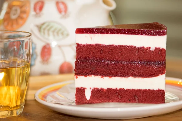 Gâteau Velours Rouge Avec Thé — Photo