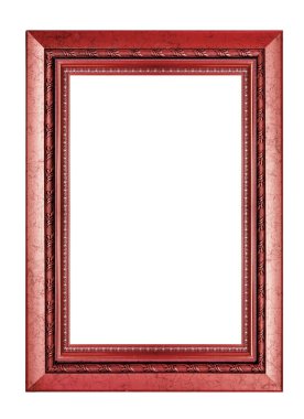 Beyaz arkaplanda kırmızı tahta resim çerçevesi.