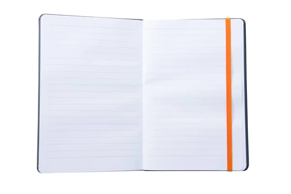 Blanco Pagina Van Notitieboek Met Elastische Band Isoleren Witte Achtergrond — Stockfoto