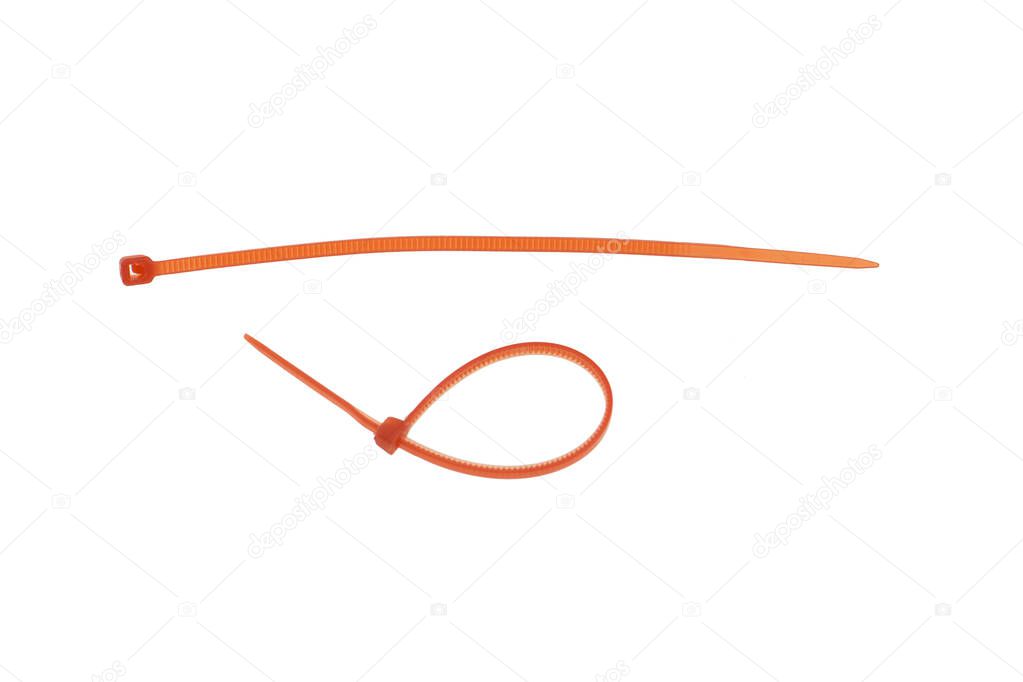 Plastic cable ties on a white background