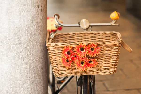 Плетеная корзина с цветами . — стоковое фото