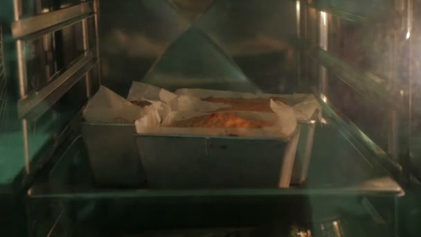 Cupcake im Ofen backen. Blick von außen auf den Ofen. Kochen im Ofen. — Stockvideo