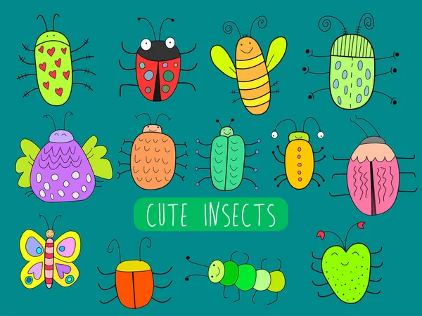 Illustration vectorielle d'insectes mignons — Image vectorielle