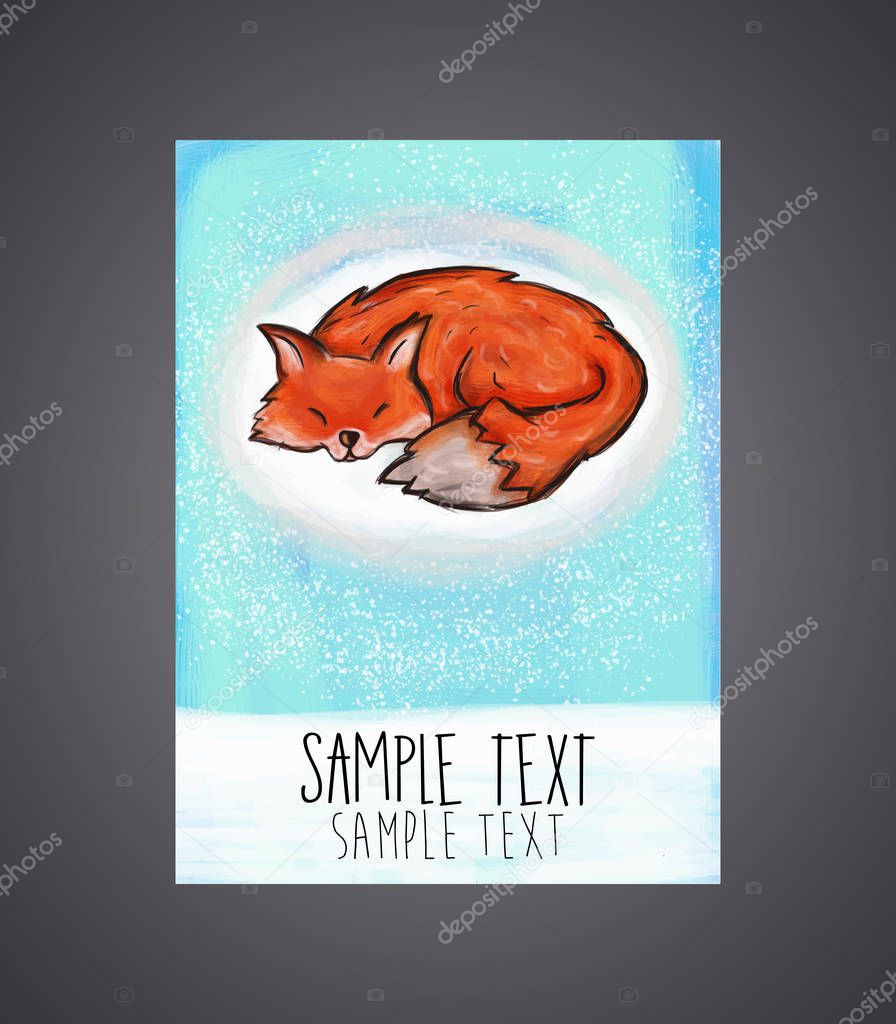 Cute hand drawn card, brochures,  with fox