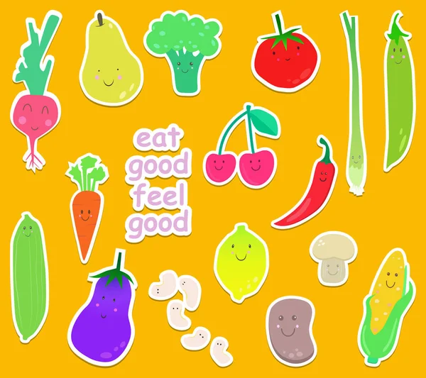 Cartoon Conjunto de ícones Frutas e Legumes — Vetor de Stock