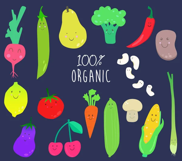 Collection de légumes et fruits amusants . — Image vectorielle