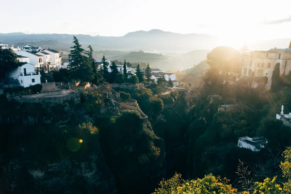 Lever Soleil Dans Les Montagnes Andalouses Espagnoles Vieille Ville Avec — Photo