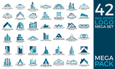 Mega Set ve büyük bir grup, gayrimenkul, Bina ve inşaat Logo vektör tasarımı