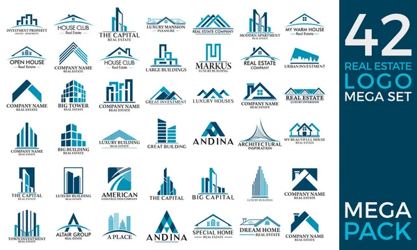 메가 세트와 큰 그룹, 부동산, 건물 및 건설 로고 벡터 디자인 — 스톡 벡터