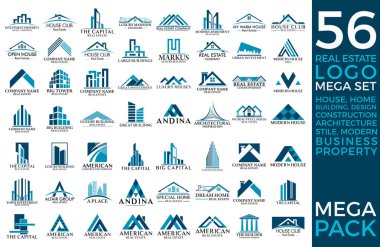 Mega Set ve Büyük Grup, Emlak, İnşaat ve İnşaat Logosu Vektör Tasarımı Eps 10
