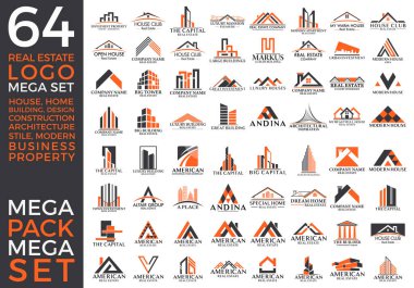 Mega Set ve Büyük Grup, Emlak, İnşaat ve İnşaat Logosu Vektör Tasarımı Eps 10