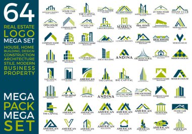 Mega Set ve Büyük Grup, Emlak, İnşaat ve İnşaat Logosu Vektör Tasarımı Eps 10