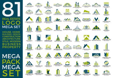 Mega Set ve Büyük Grup, Emlak, İnşaat ve İnşaat Logosu Vektör Tasarımı Eps 10