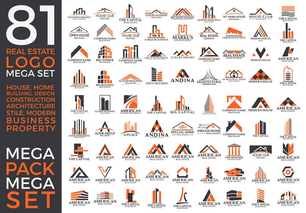 메가 세트와 큰 그룹, 부동산, 건물 및 건설 로고 벡터 디자인 Eps 10 — 스톡 벡터