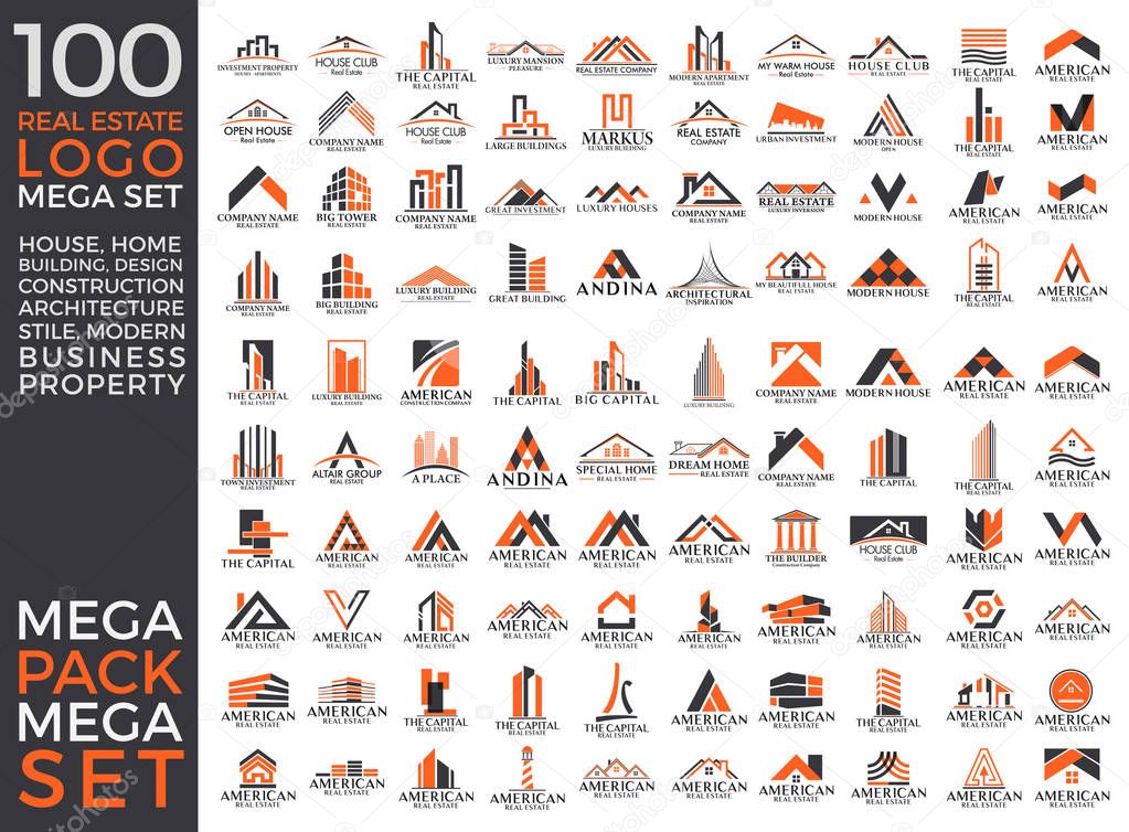 Mega Set and Big Group, Real Estate, Building and Construction Logo Vector Design Eps 10