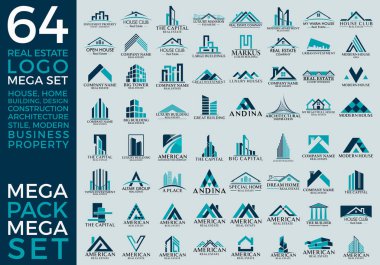 Mega Set ve Büyük Grup, Emlak, İnşaat ve İnşaat Logosu Vektör Tasarımı Eps 10