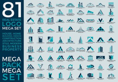 Mega Set ve Büyük Grup, Emlak, İnşaat ve İnşaat Logosu Vektör Tasarımı Eps 10