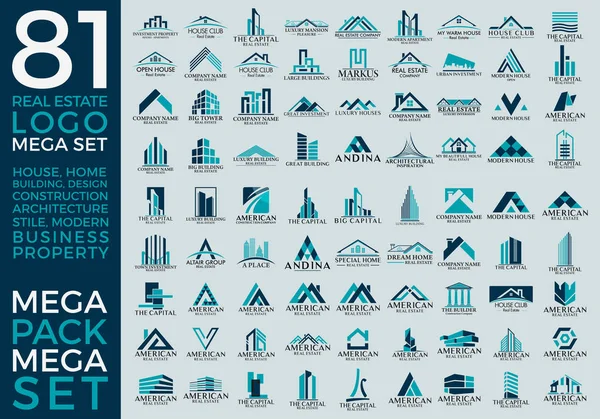 메가 세트와 큰 그룹, 부동산, 건물 및 건설 로고 벡터 디자인 Eps 10 — 스톡 벡터