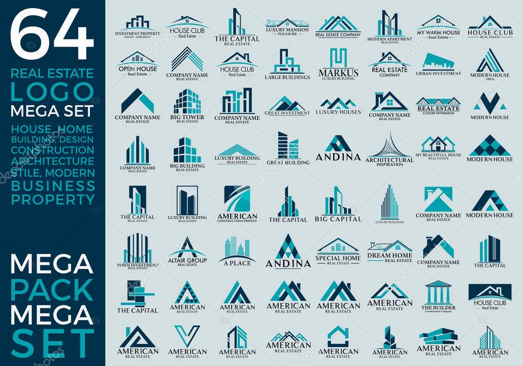 Mega Set and Big Group, Real Estate, Building and Construction Logo Vector Design Eps 10