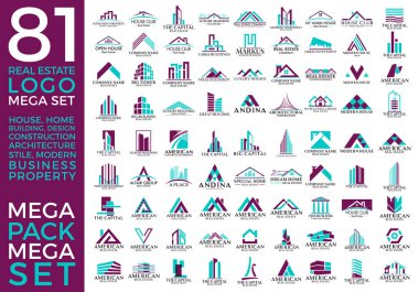 Mega Set ve Büyük Grup, Emlak, İnşaat ve İnşaat Logosu Vektör Tasarımı Eps 10