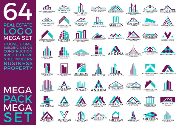 메가 세트와 큰 그룹, 부동산, 건물 및 건설 로고 벡터 디자인 Eps 10 — 스톡 벡터