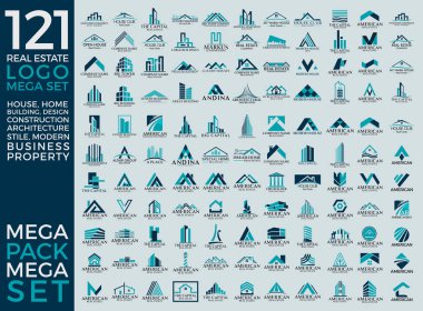 Mega Set ve Büyük Grup, Emlak, İnşaat ve İnşaat Logosu Vektör Tasarımı Eps 10