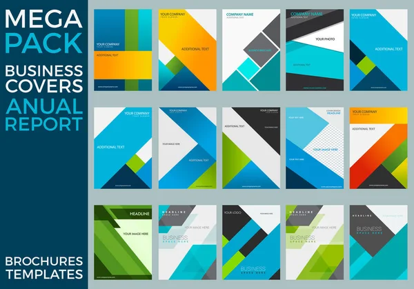 Mega Pack of Business Brochure de rapport annuel Modèles, carrés, lignes, triangles, vagues Eps 10 — Image vectorielle