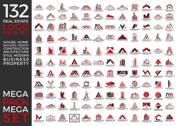 메가 세트와 큰 그룹, 부동산, 건물 및 건설 로고 벡터 디자인 Eps 10 — 스톡 벡터