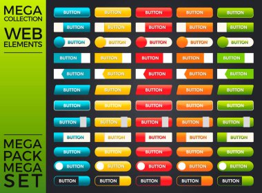 Web öğeleri, düğmeler ve çizimler vektör tasarım Eps 10 mega toplama ve Mega ayarla
