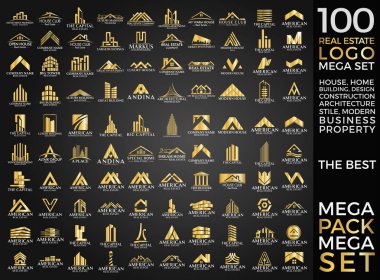 Mega Set ve Büyük Grup, Emlak, İnşaat ve İnşaat Logosu Vektör Tasarımı Eps 10