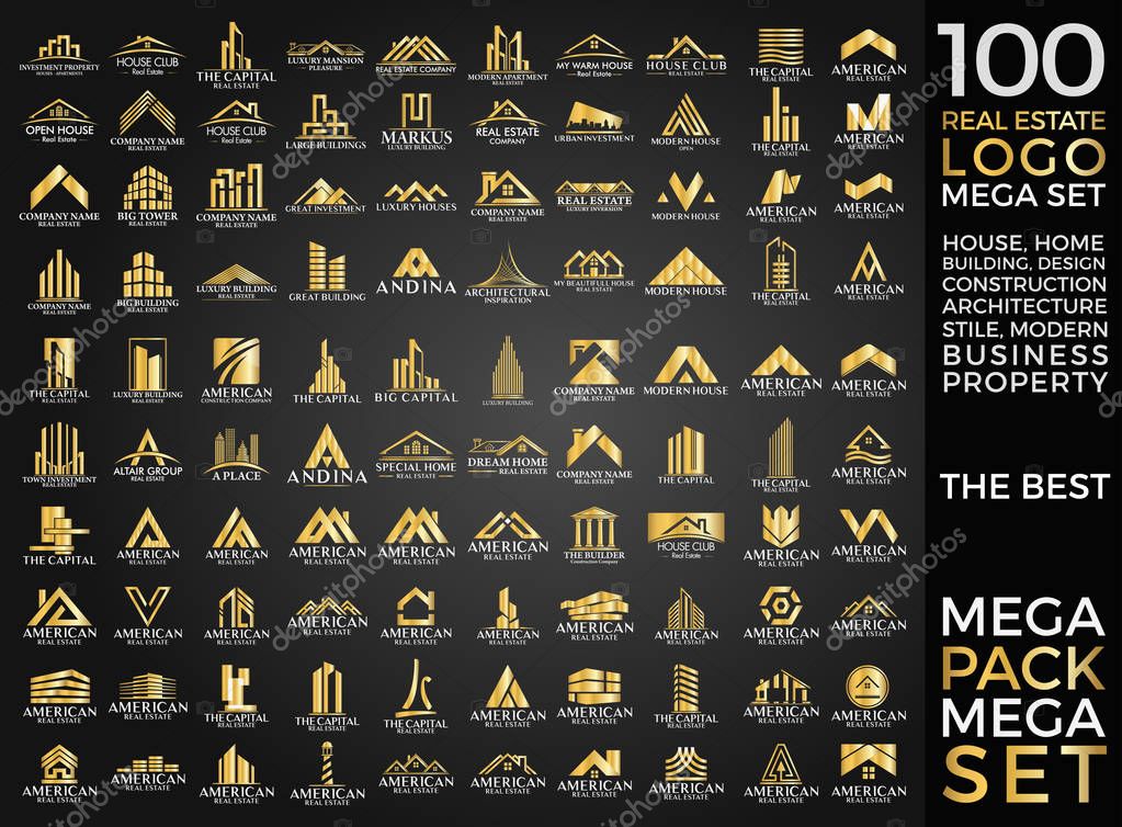 Mega Set and Big Group, Real Estate, Building and Construction Logo Vector Design Eps 10