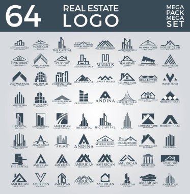 Mega Set ve Büyük Grup, Emlak, İnşaat ve İnşaat Logosu Vektör Tasarımı Eps 10