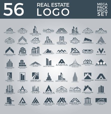 Mega Set ve Büyük Grup, Emlak, İnşaat ve İnşaat Logosu Vektör Tasarımı Eps 10