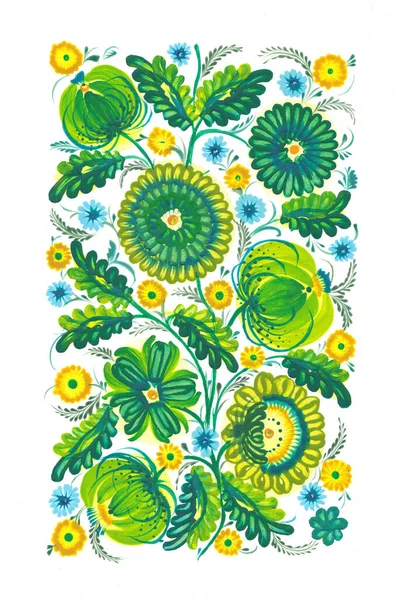 Decoratieve Folk Kunst Illustratie Nationale Stijl Petrykivka Schilderij Groene Lente — Stockfoto