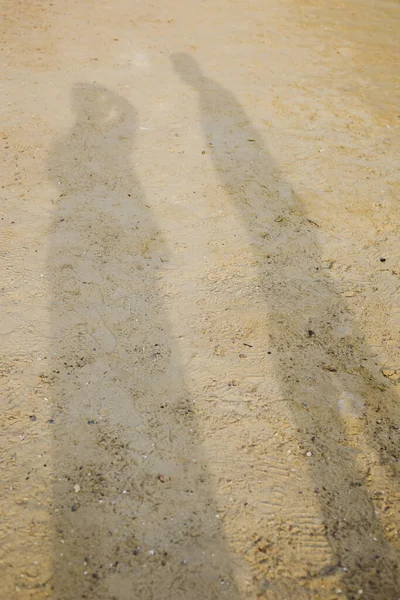 Yazın kumdaki insanların gölgeleri