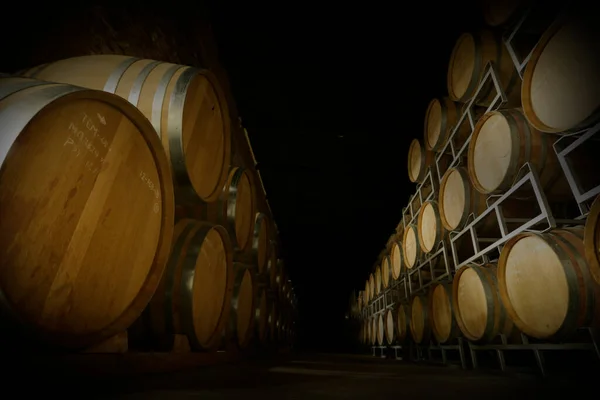 Bodega Con Barriles Vino Blanco Tinto Rosa Cerveza Whisky Vino —  Fotos de Stock