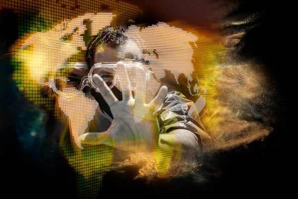 Gezegenimizin yok oluşunu durdurun. Öfke, stres, hastalık, hüsran, koronavirüs enfeksiyonu, ölüm, kirlilik, ekonomik depresyon, biyolojik yıkım, biyolojik tehlike veya biyolojik tehlike kavramı