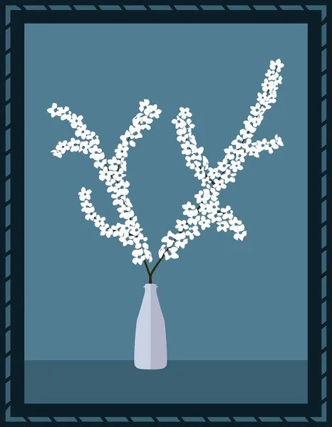 青色の背景の上に花瓶の桜 — ストックベクタ