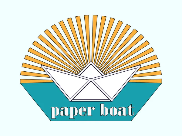 El logotipo es un barco de papel al sol — Vector de stock