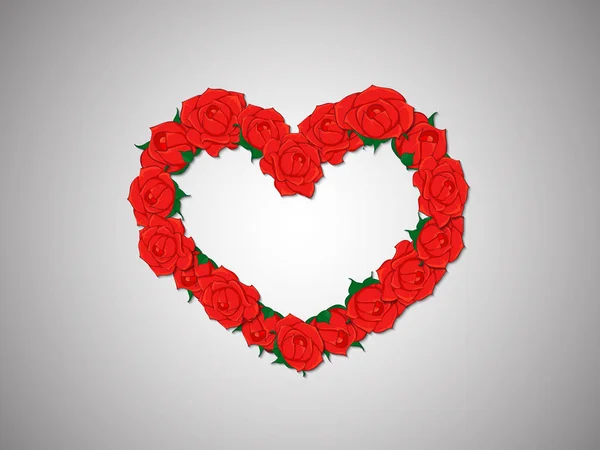 Corona de rosas rojas en forma de corazón sobre un fondo claro — Vector de stock