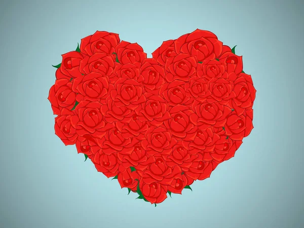 San Valentín con un ramo de rosas rojas en forma de corazón — Vector de stock