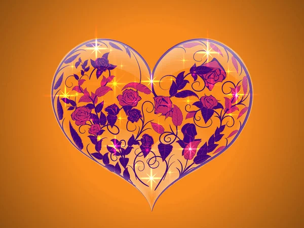 San Valentín en forma de corazón de cristal transparente con pintado — Vector de stock