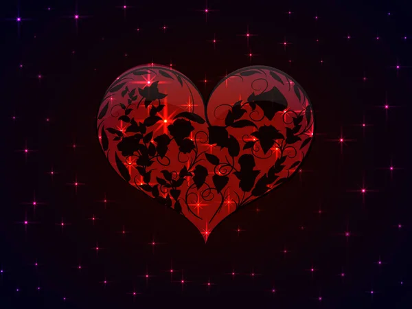 Поднялось красное сияющее сердце с контурами переплетенных ветвей — стоковый вектор