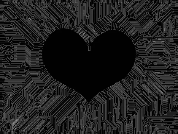 Com의 경로의 흰색 윤곽선으로 둘러싸인 검은 심장 — 스톡 벡터