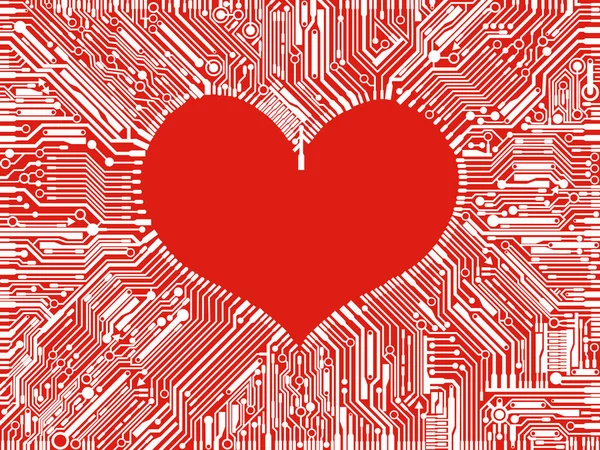 Percorsi bianchi del computer Board riflette la forma del cuore su — Vettoriale Stock