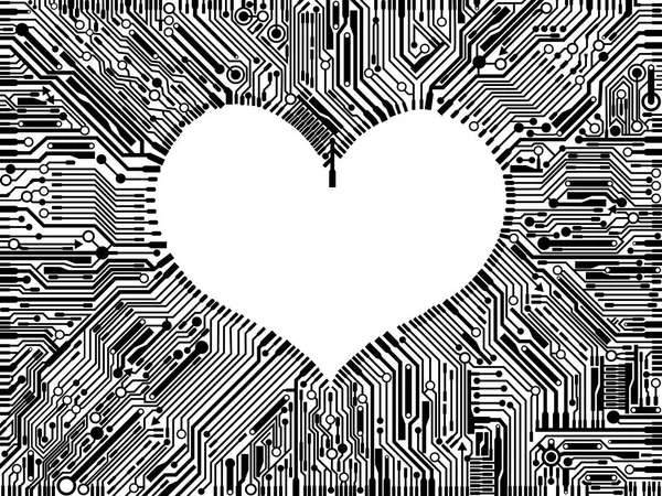 Black track computer boards reflects the shape of heart on white — Stock Vector