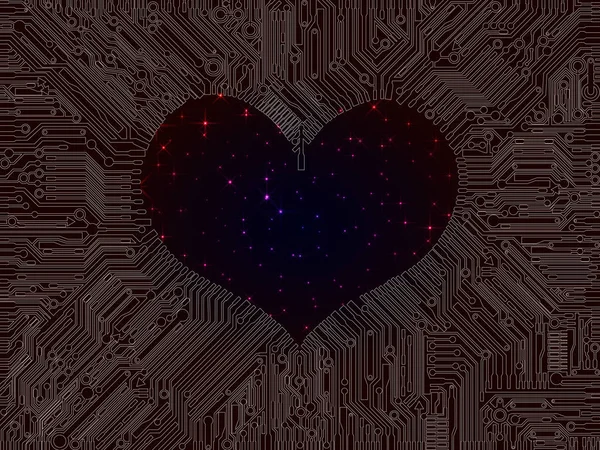 Placa de computador translúcida com um buraco na forma de um coração w —  Vetores de Stock